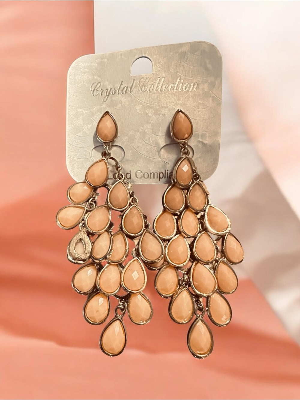 Peach Teardrop Chandelier Earrings